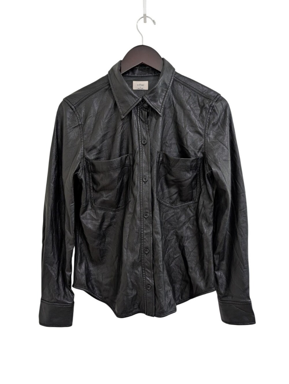 Wilfred Aritzia Faux Leather Button Down Shirt Jacket Black Small